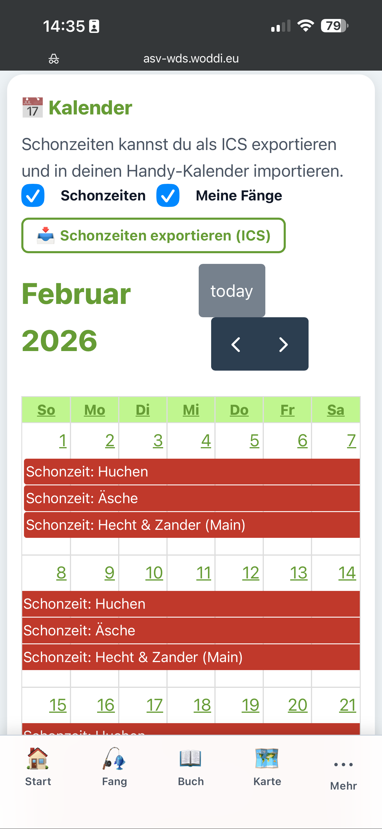 Kalenderansicht mit Exportfunktion fuer ICS