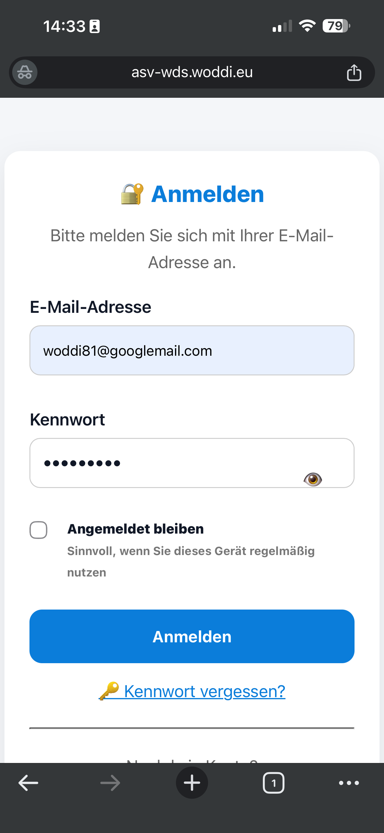 Login-Maske der ASV Fangbuch Plattform
