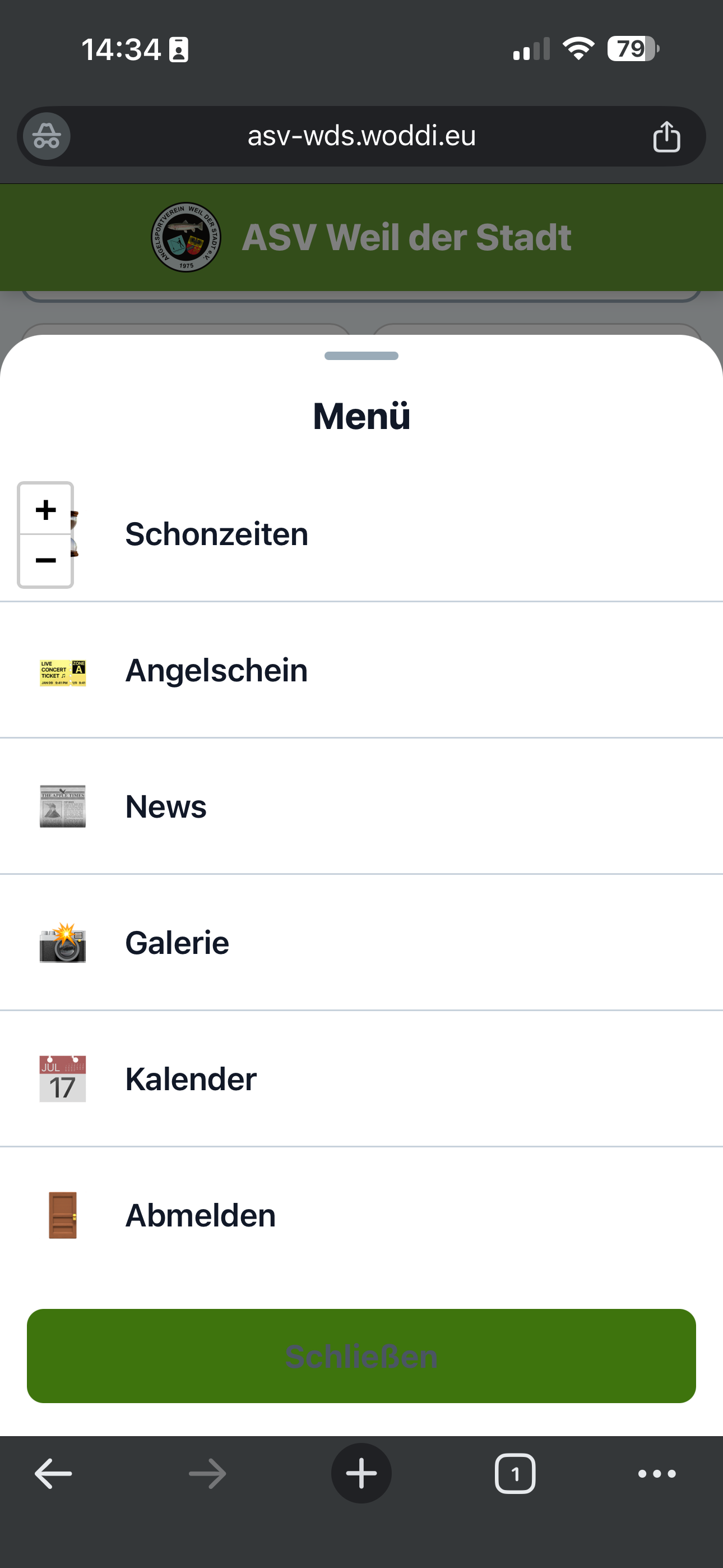 Menuebereich Mehr mit Zusatzfunktionen